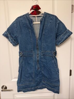 Free People deep V Denim Zip-Front Mini Dress